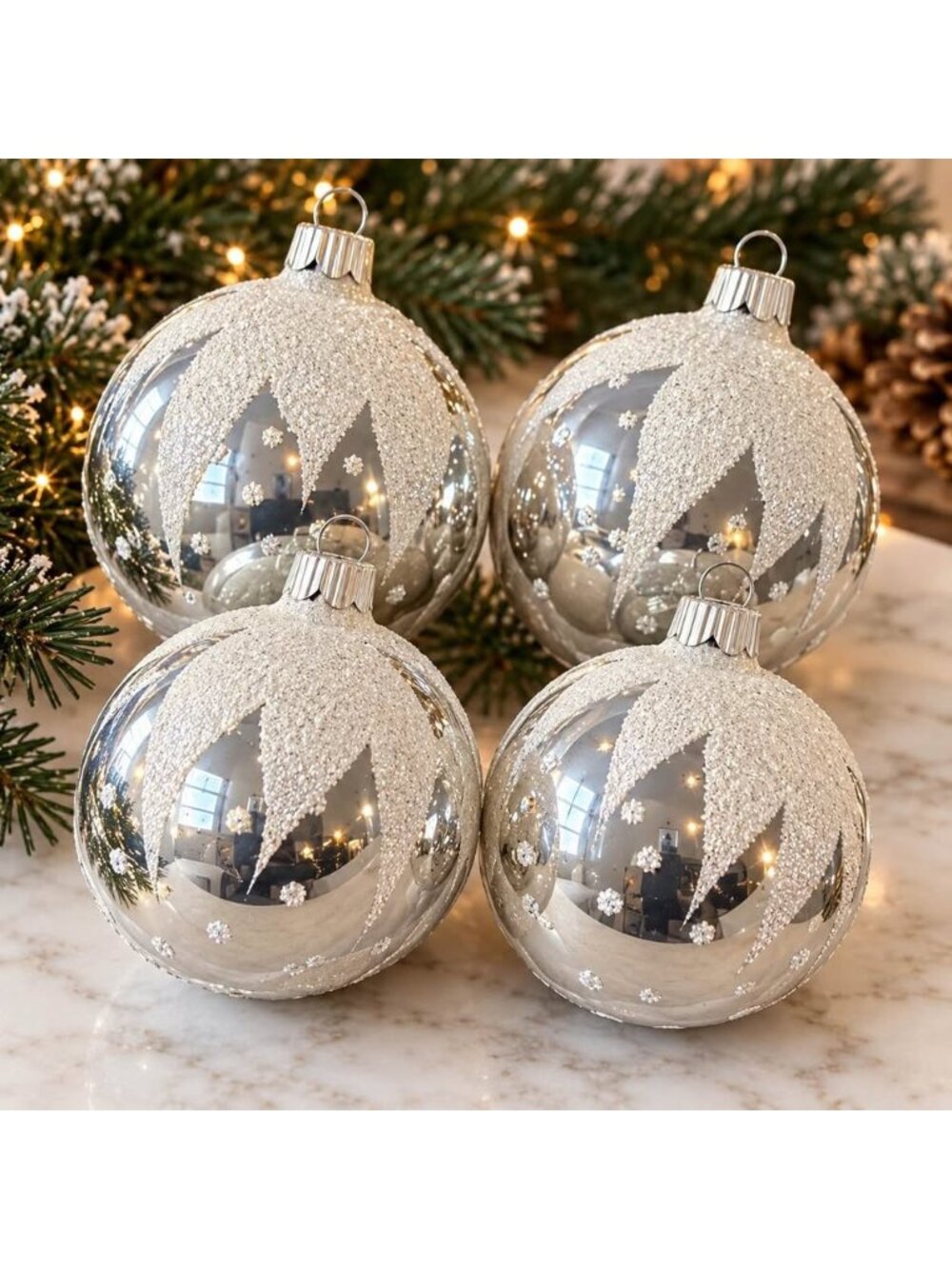 Vintage Martha Stewart Winter Jubilee hand-decorated glass Christmas ornaments.